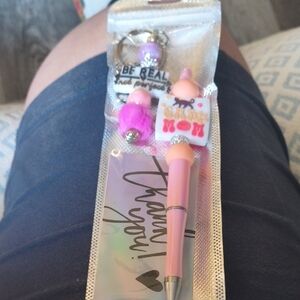 Charming Pink Pen and Keychain Set